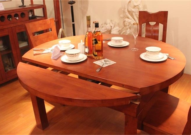 圆形实木折叠餐桌